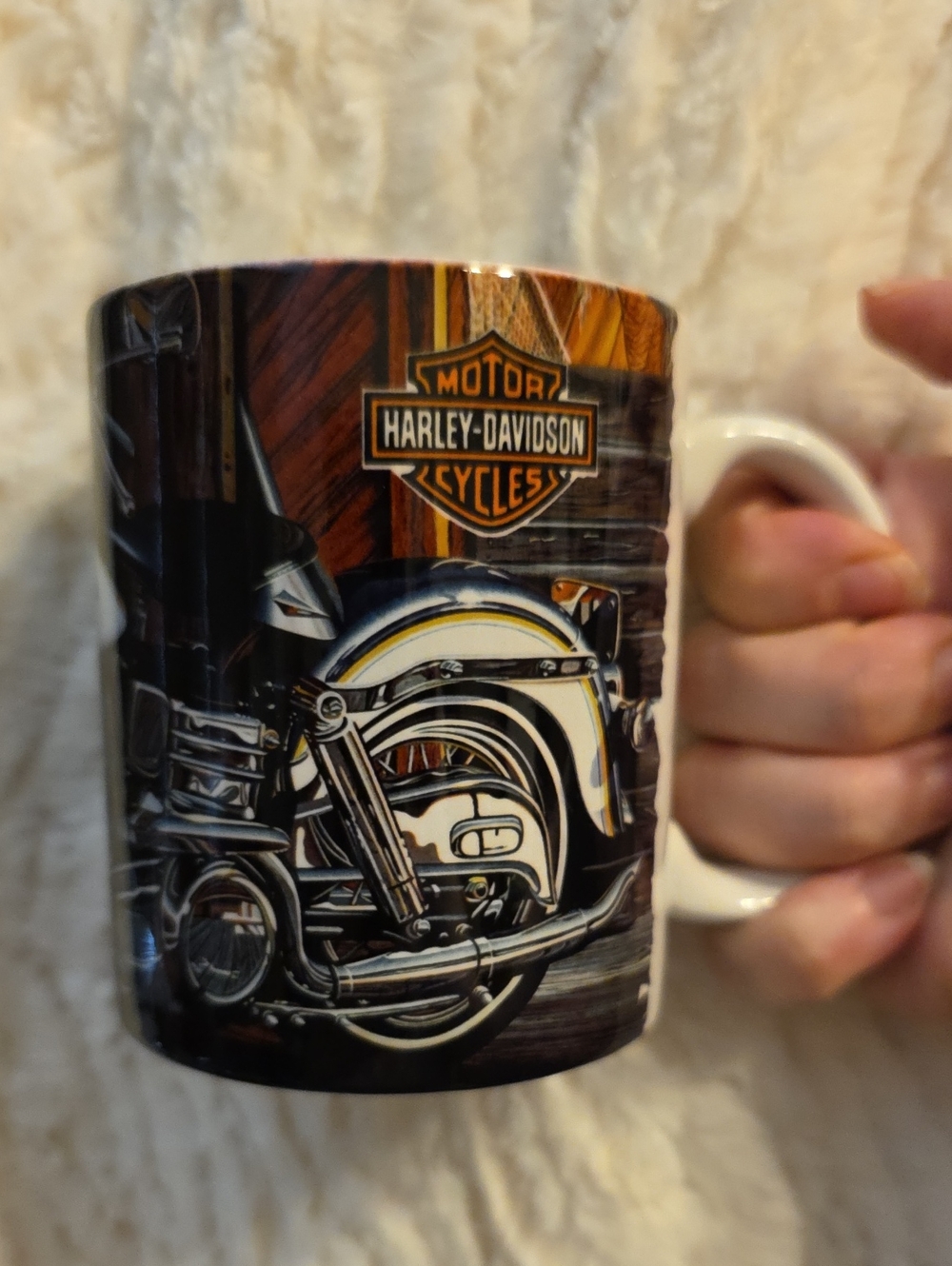 Harley-Davidson White, Black & Orange Motorcycle Logo Mug